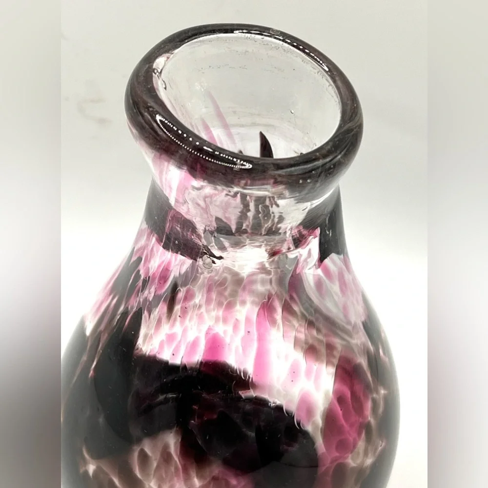 Handblown Art Glass Flowers Bud Vase Brown Pink Abstract Pattern 6 in